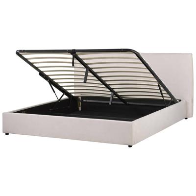 Beliani-LAVAUR-Bed met opbergruimte-Gebroken wit-180 x 200 cm-Fluweel