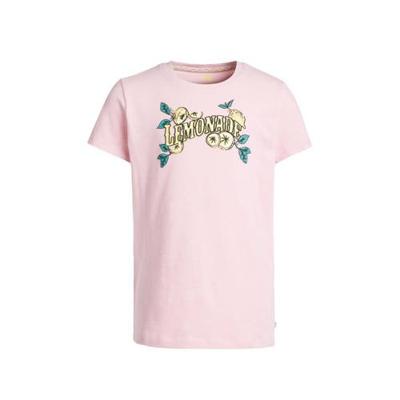 WE Fashion T-shirt met printopdruk lichtroze/geel/groen