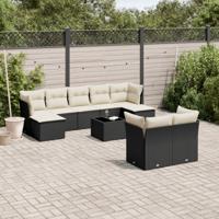 9-delige Loungeset met kussens poly rattan zwart - thumbnail