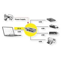 ROLINE USB 3.2 Gen 1 4-port Hub met repeater, zwart, 10 m - thumbnail