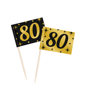 Classy Cocktail Prikkers 80 Jaar Zwart/Goud (50st)