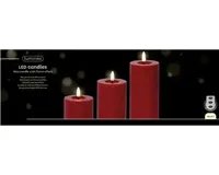Lumineo ledkaars met afstandsbediening set van 3 rood - thumbnail