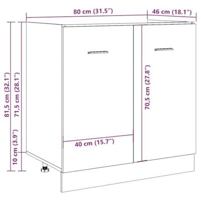 Gootsteenkast Lyon 80x46x81,5 cm bewerkt hout artisanaal eikenkleur