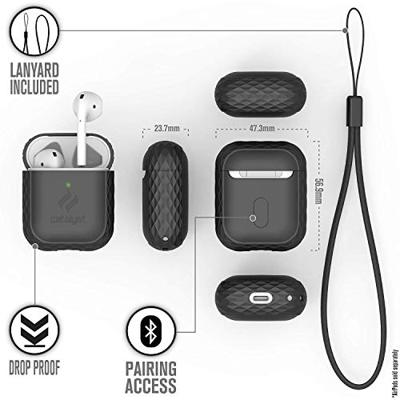 Catalyst Lanyard Case voor AirPods 1 en 2 - Siliconen hoes voor AirPods-case, inclusief koord, hoogglanzende oppervlakteafwerking met extra grip, compatibel met draadloos opladen - Stealth-zwart
