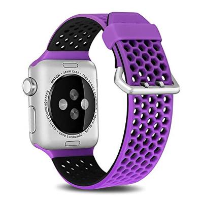 Bandje met gaatjes - 2 kleuren - Paars met zwart - Geschikt voor Apple Watch 38mm / 40mm / 41mm / 42mm - thumbnail
