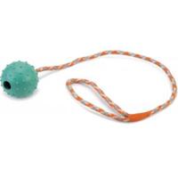 Rubberen bal met bel aan koord hondenspeeltje mint 60 cm - thumbnail