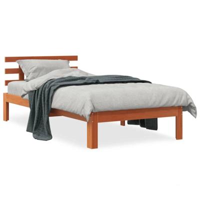 Bedframe met hoofdbord massief grenenhout wasbruin 75x190 cm