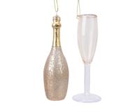 Champagnefiguur glas kadoset 2st hangdeco Decoris - Decoris - thumbnail