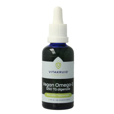 Vitakruid Vegan Omega 3 algenolie 1250 tryglyceriden 500 DHA 50 Milliliter