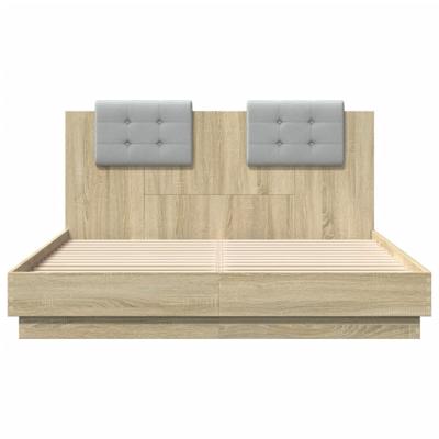 Bedframe met hoofdbord en LED sonoma eikenkleurig 120x200 cm - thumbnail