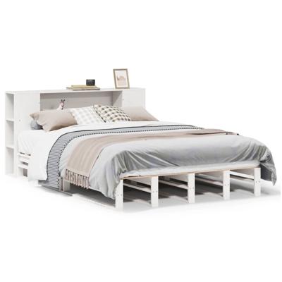 Bed met boekenkast zonder matras massief hout wit 200x200 cm