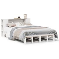 Bed met boekenkast zonder matras massief hout wit 200x200 cm - thumbnail