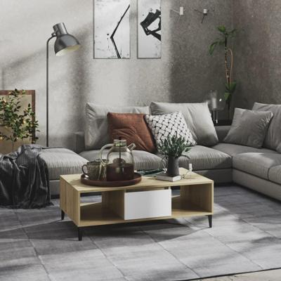 Salontafel 103,5x60x35 cm bewerkt hout wit en sonoma eikenkleur