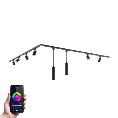 Taros Railverlichting Pakket - L-vorm - 4x 1 m rail - 6 railspots - 2 hanglamp - Incl. RGBWW GU10 - IP20 - Modulair - 230V