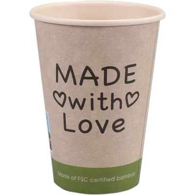 Beker | Made with Love | Bamboepapier + PE | 180ml | 7.5oz | 93mm | 1000 stuks