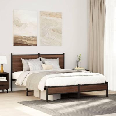 Bedframe met hoofdbord metaal bruin eikenkleurig 140x200 cm Bedframe met hoofdbord metaal bruin eikenkleurig 140x200 cm
