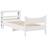 Bedframe met hoofdbord massief grenenhout wit 120x190 cm - thumbnail