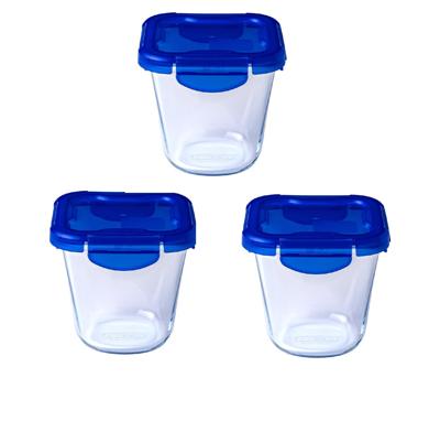 Set van 3 Pasta Box Opbergdozen - PYREX - Cook&Go - Glas - Lekvrij Deksel - 12x12 cm - 0,8 L