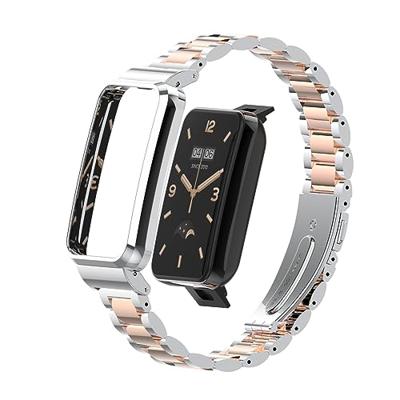 Metalen schakelband met case - Zilver met rosé goud - Xiaomi Smart band 7 Pro