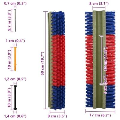 VidaXL Vee borstels rood en blauw 20 x 9 x 50 cm kunststof en staal