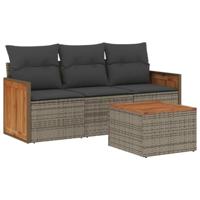4-delige Loungeset met kussens poly rattan grijs - thumbnail