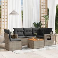 6-delige Loungeset met kussens poly rattan grijs - thumbnail