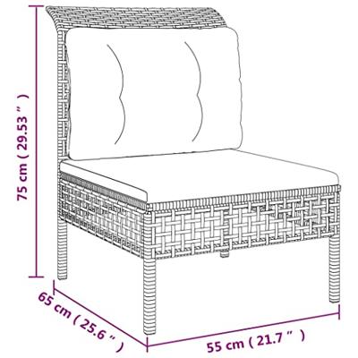 Tuinmiddenbank met kussens poly rattan grijs - thumbnail
