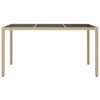 Tuintafel 150x90x75 cm gehard glas en poly rattan beige - thumbnail