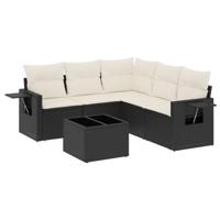 6-delige Loungeset met kussens poly rattan zwart - thumbnail