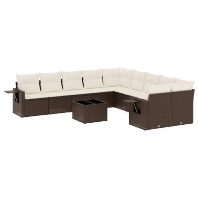 11-delige Loungeset met kussens poly rattan bruin - thumbnail