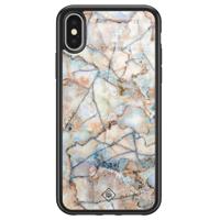 iPhone X/XS glazen hardcase - Marmer bruin blauw - thumbnail