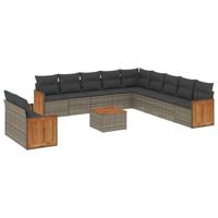 12-delige Loungeset met kussens poly rattan grijs - thumbnail