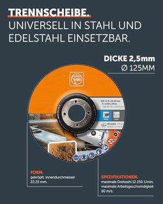 Fein 63709014010 Doorslijpschijf gebogen 125 mm 25 stuk(s) Staal, RVS