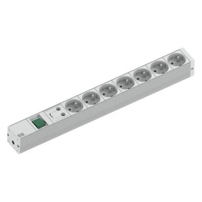 Bachmann 333.838 19 inch Stekkerdoos voor patchkast 1 HE Geaarde contactdoos Overspanningsbescherming Grijs