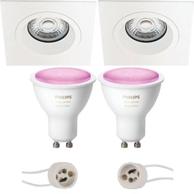 GU10 Inbouwspot Set - Mat Wit - Inbouw Vierkant - Philips Hue - White and Color Ambiance - Bluetooth - Pragmi Rodos Pro - 93mm