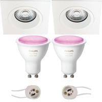 GU10 Inbouwspot Set - Mat Wit - Inbouw Vierkant - Philips Hue - White and Color Ambiance - Bluetooth - Pragmi Rodos Pro - 93mm - thumbnail