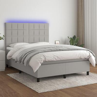 Boxspring met matras en LED stof lichtgrijs 140x200 cm