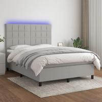 Boxspring met matras en LED stof lichtgrijs 140x200 cm - thumbnail