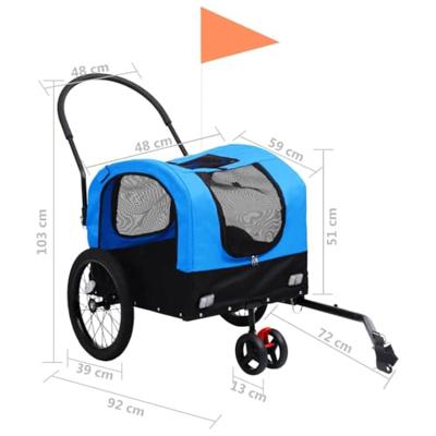 Fietstrailer en hondenwagen 2-in-1 blauw en zwart - thumbnail