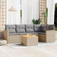 6-delige Loungeset met kussens poly rattan gemengd beige - thumbnail