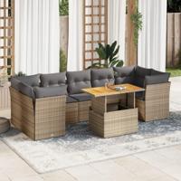 8-delige Loungeset met kussens poly rattan beige - thumbnail