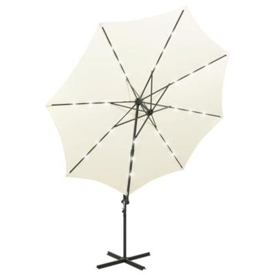 VidaXL Zweefparasol met paal en led-verlichting 300 cm zandkleurig