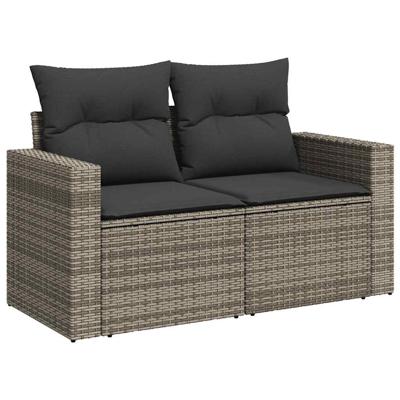 7-delige Loungeset met kussens poly rattan grijs