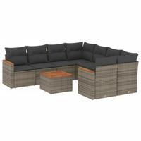 9-delige Loungeset met kussens poly rattan grijs - thumbnail