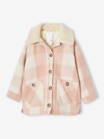 Overhemdjas in wollen ruit voor meisjes roze, geruit - thumbnail