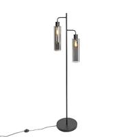 QAZQA Moderne vloerlamp zwart met smoke glas 2-lichts - Stavelot - thumbnail