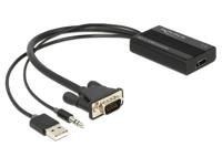 Delock 62597 HDMI / VGA / USB / Jackplug Adapter [1x HDMI-bus - 1x D-sub stekker 15-polig, USB-A-stekker, Aansluiting] Zwart 0.25 m - thumbnail