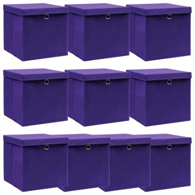 Opbergboxen met deksel 10 st 32x32x32 cm stof paars