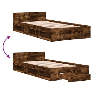 Bedframe met lade bewerkt hout gerookt eikenkleurig 90x190 cm