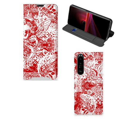 Mobiel BookCase Sony Xperia 1 III Angel Skull Rood Mobiel BookCase Sony Xperia 1 III Angel Skull Rood
